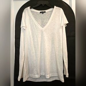 David Lerner White V-Neck Top, Double Layer Look, L, Excellent Condition